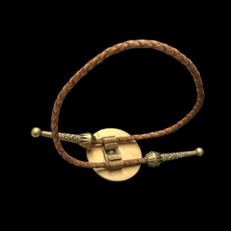 Upcycled Vintage Gold, Blue, and White Southwestern Style Disc Bolo Bracelet