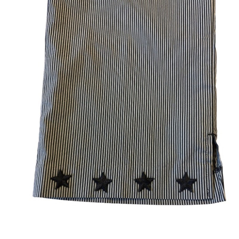 Starry Hem Black and Tan Pinstriped Cotton Blend Capri-length Trousers (12)