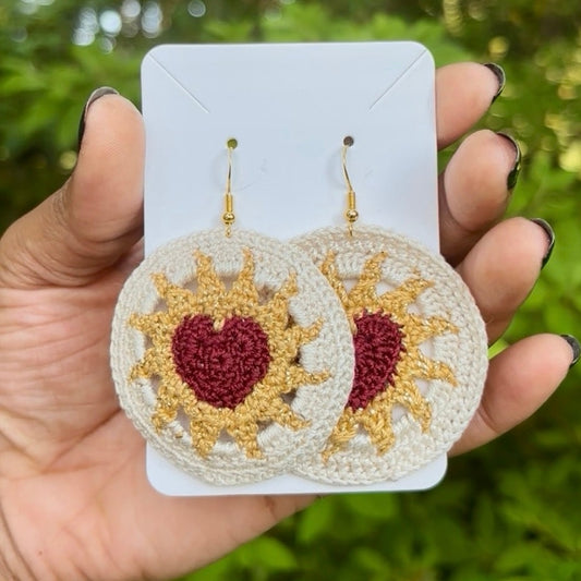 Burgundy, Gold, & Cream Hearts on Fire Micro-crocheted Disc Earrings