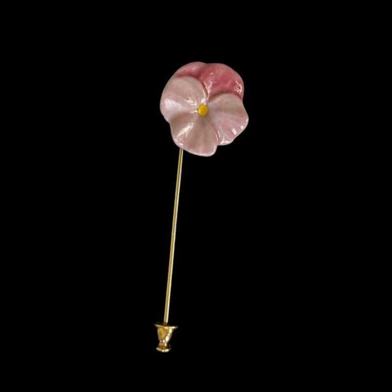 Vintage Pink Pansy Clay Gold-toned Stick Pin