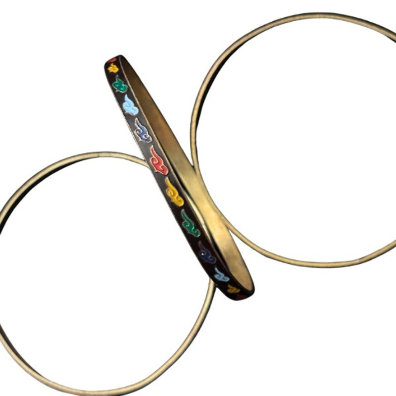 Black/Multi Scroll Vintage Cloisonné Brass & Enamel Bangle (Small-Medium)
