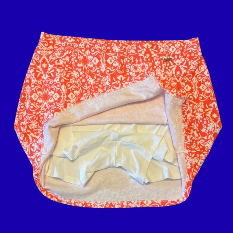 Coral Orange & White Flower Print Split-Hem Skort (L)