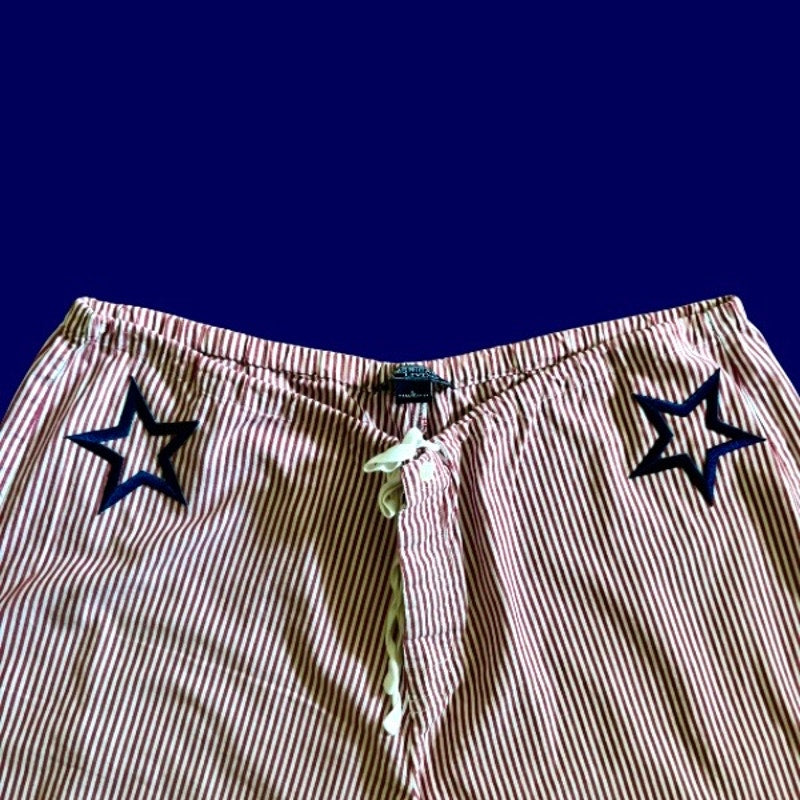 Vintage Navy Star Patch Red and White Striped Cotton Lounge Pants (L)