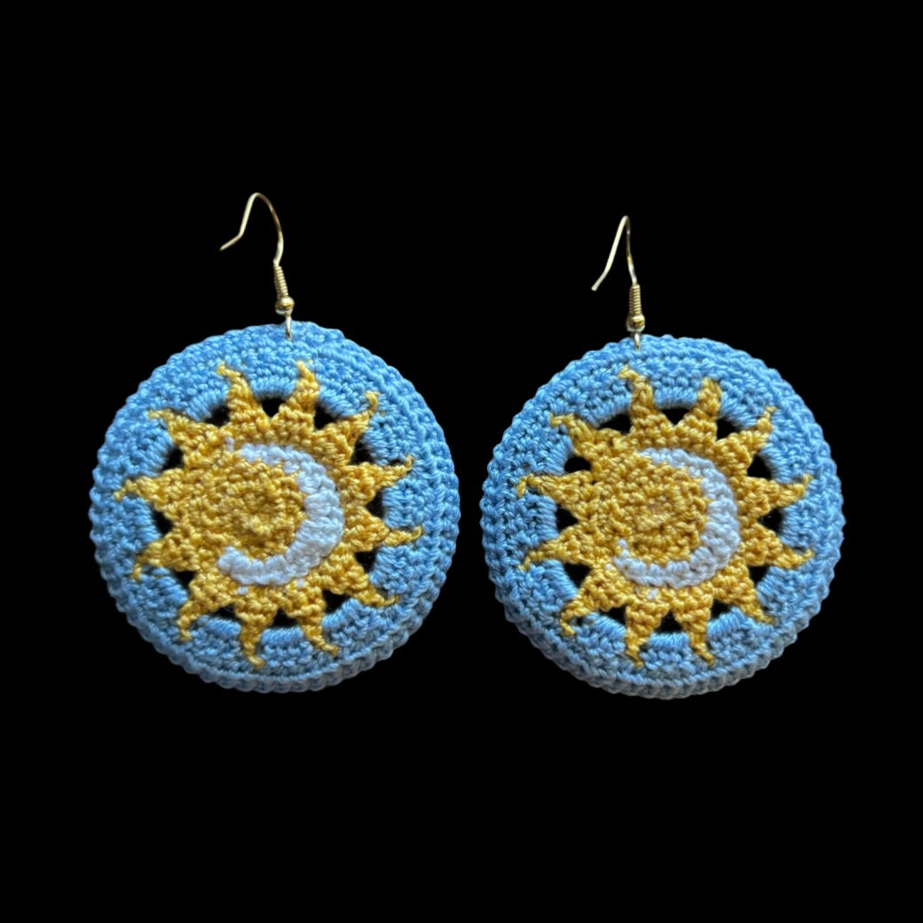 Sun and Moon Disc Micro-crocheted Disc Earrings