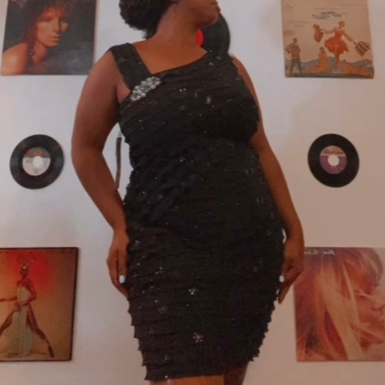NWT Black & Silver Sequin Ruffle Cocktail Dress  (14)