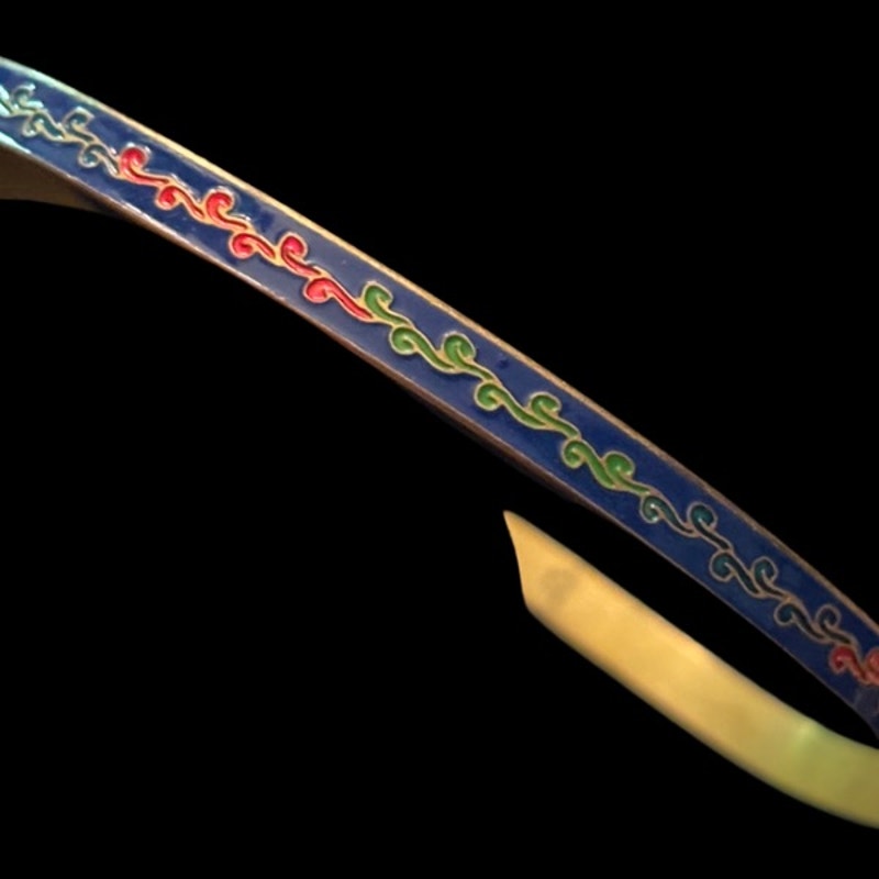 Royal Blue/ Multi Scroll Vintage Cloisonné Brass & Enamel Bangle (Medium)