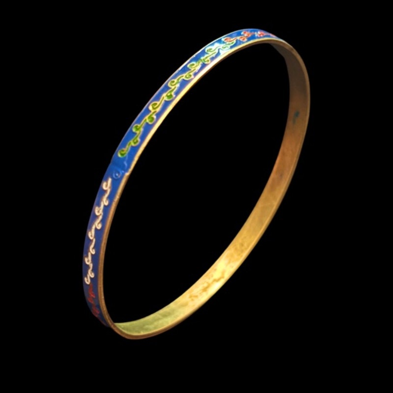 Royal Blue/ Multi Scroll Vintage Cloisonné Brass & Enamel Bangle (Small)