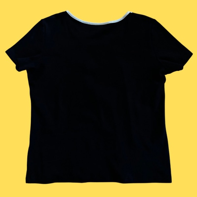 Upcycled Vintage Black & White Cutout Daisy Bouquet Cotton Top (PL-XL)