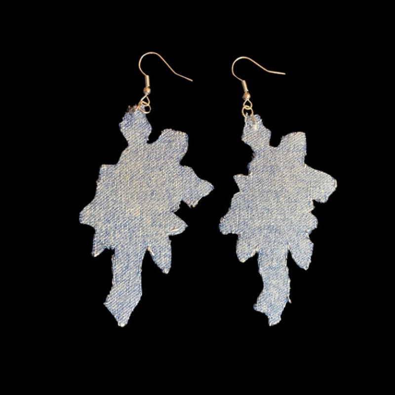 Vintage Purple/Silver Rose Bouquet Embroidered Patch + Denim Earrings