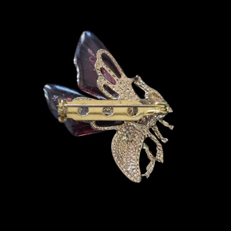 Vintage Rhinestone Gold-Toned Pink Glitter Winged Bee Pin