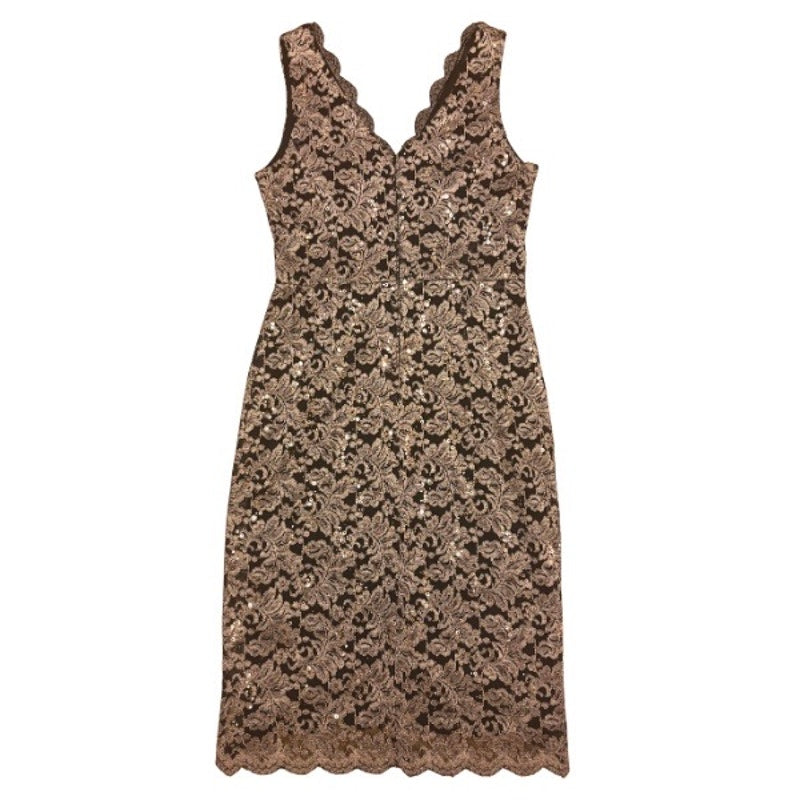 Black & White Gold Sequined Lace Stretch Sleeveless Bodycon Sheath Dress (8)