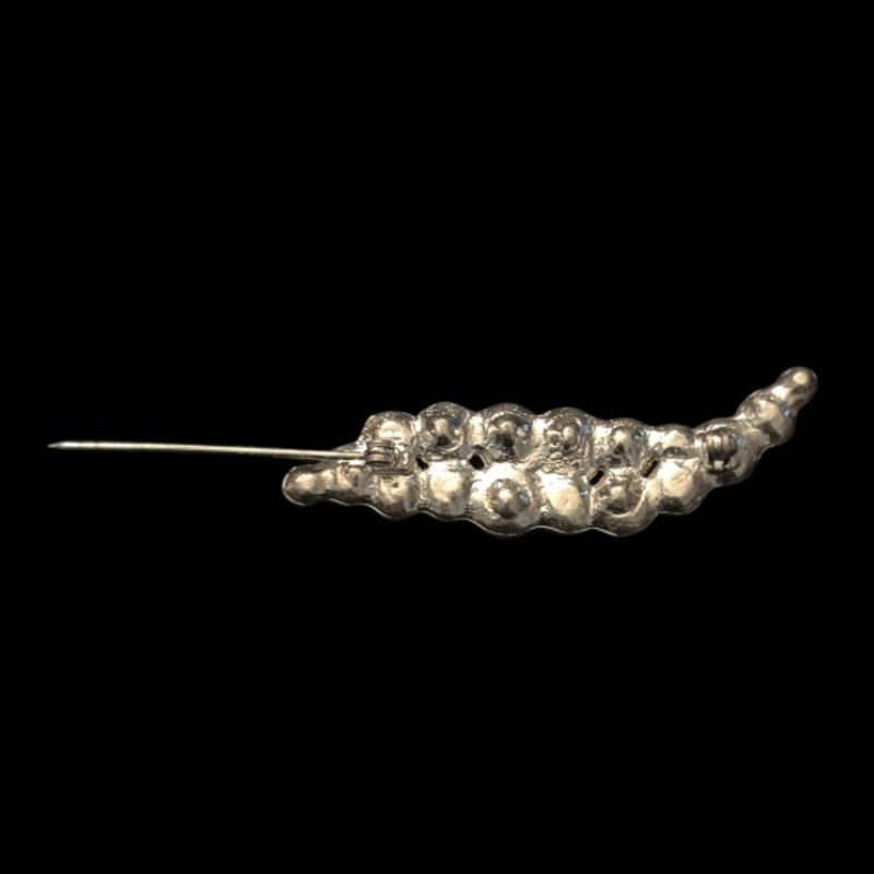 Vintage Clear Rhinestone Studded Silver Toned Leaf Brooch