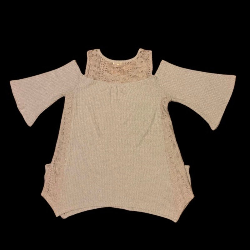 Lavender Lace Cold Shoulder Knit Slouchy Sweater (M)
