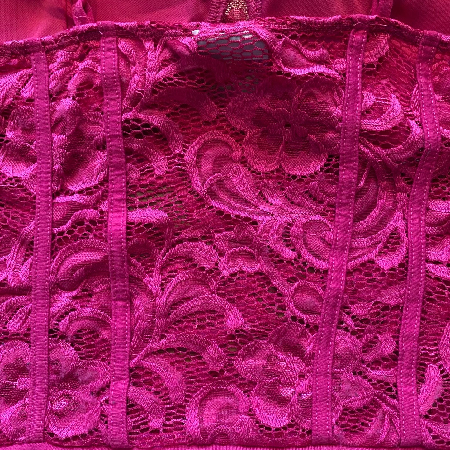 Hot Pink Lace Spaghetti Strap Bustier Bodysuit  (XL)