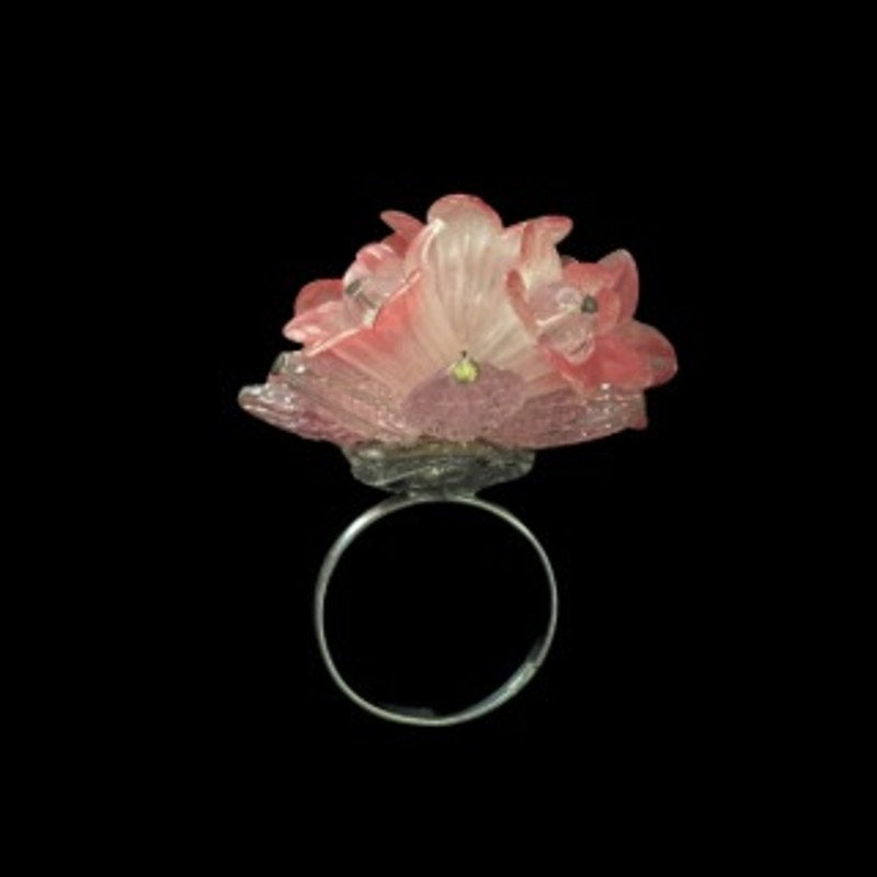 Pink Lily Cluster Upcycled Vintage Earring Ring (7-8)