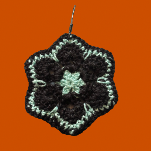 Black & Icy Blue Micro-crocheted Cotton Flower Earrings