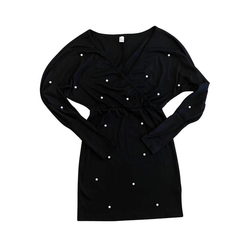 🔔 V-Neck Black Pearl Embellished Dress (S)