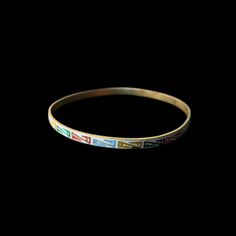 White/ Rainbow “Z” Pattern Vintage Cloisonné Bangle (Small - Medium)