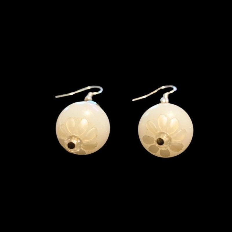 White Mock Crystal and Pearl Beaded Drop Earrings | Upcycled Vintage
