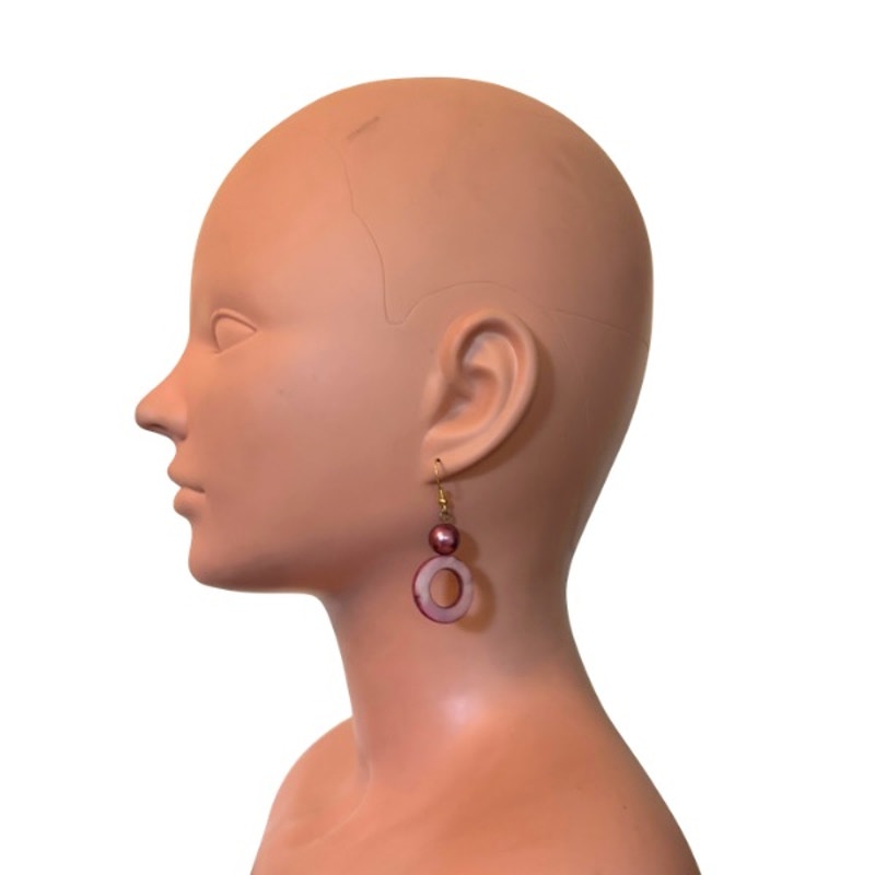 Fuchsia Pink Pearl & Mother-of-Pearl Ring Earrings