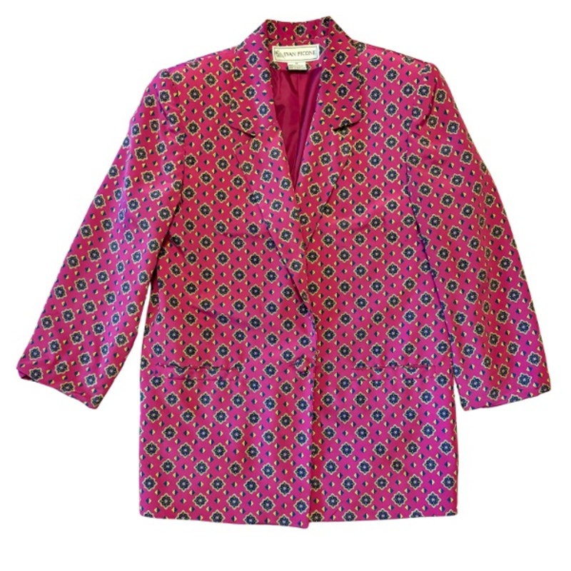 Vintage Hot Pink Medallion Print Blazer  (10)