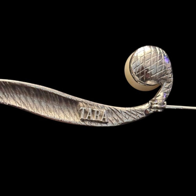 Vintage S-curve Silver and Faux Pearl Bead Brooch Pin