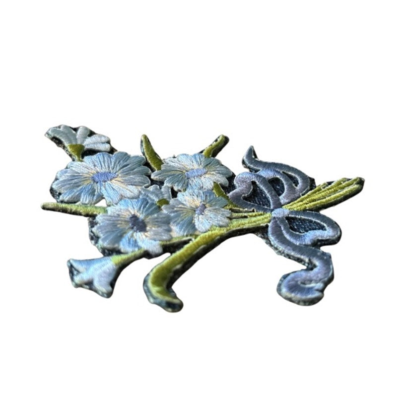 Baby Blue Flower Bow Bouquet Vintage Embroidered Patch Pin