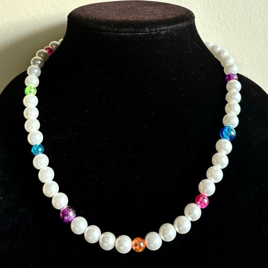 Multicolor Candy Chrome Bubbles Pearl Necklace | Handmade with Vintage Beads
