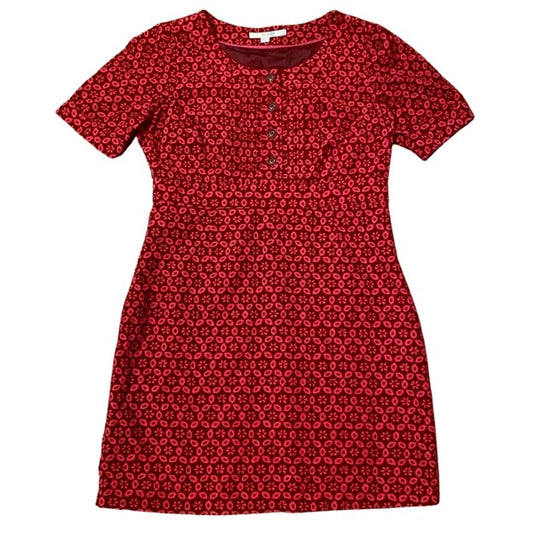 Hot Pink & Maroon Retro Floral Pattern Corduroy Shift Dress (8P)