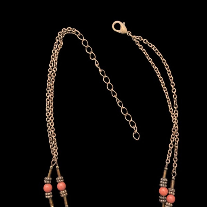 70’s Vntg Avon Copper-toned Beaded Disc Flower Pendent Choker Necklace