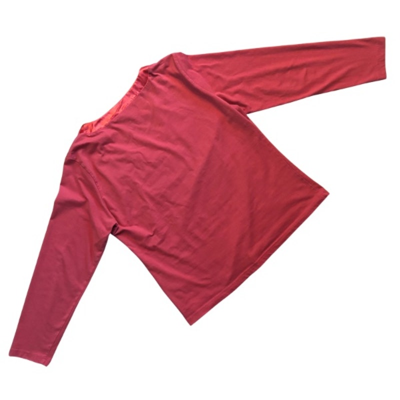 Vintage Sun and Moon Patch Red Satin Trim V-Neck Longsleeve Top (L-XL)