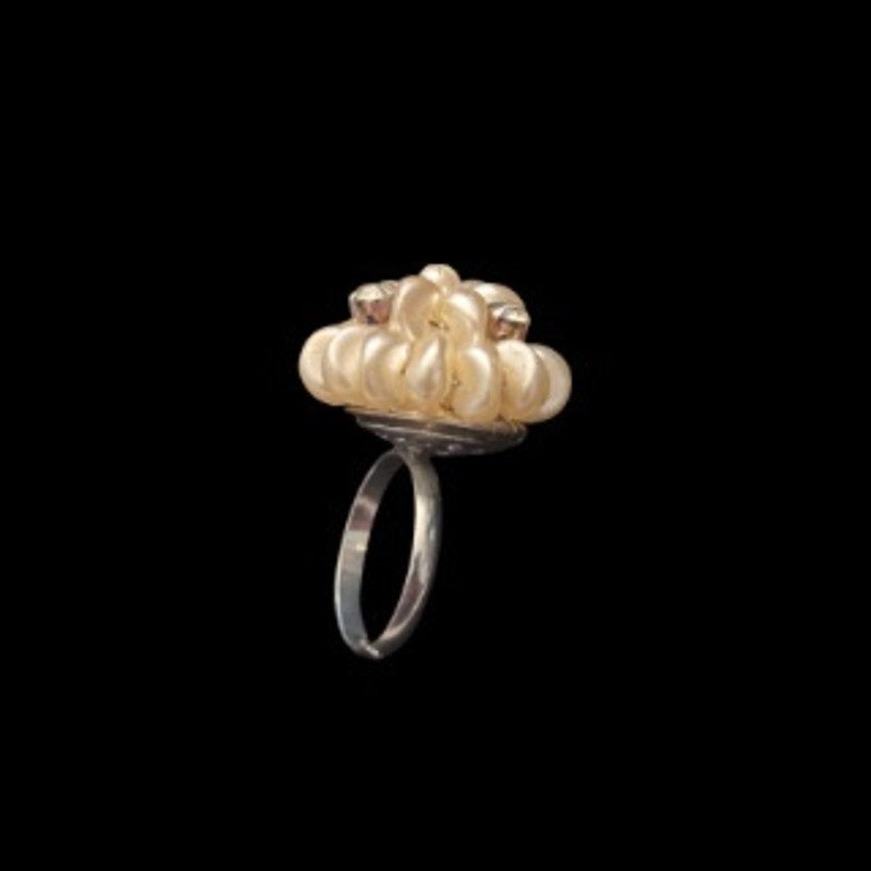 Pearl and Rhinestone Bead Cluster Upcycled Vintage Earring Ring (6-8)