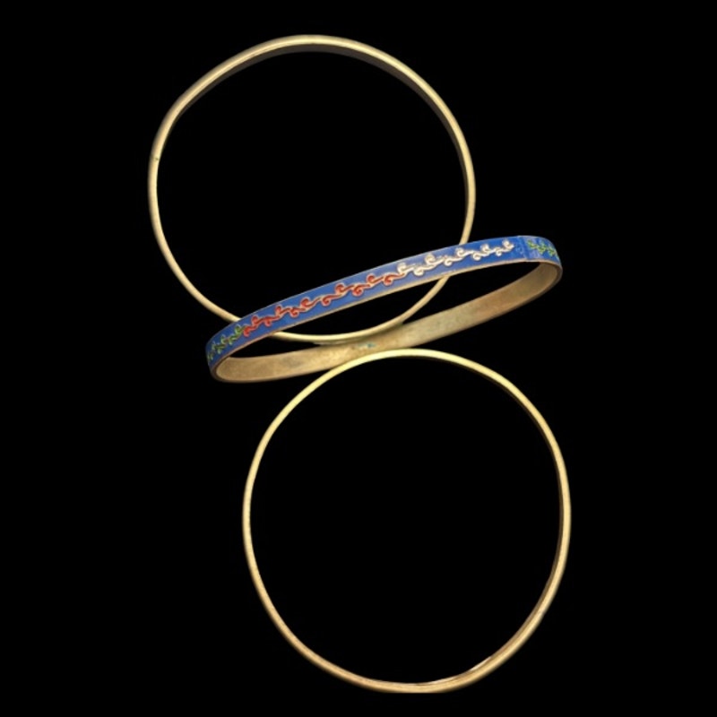 Royal Blue/ Multi Scroll Vintage Cloisonné Brass & Enamel Bangle (Small)