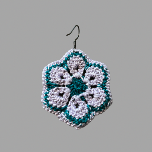 Lavender Purple & Teal Micro-crocheted Cotton Flower Earrings
