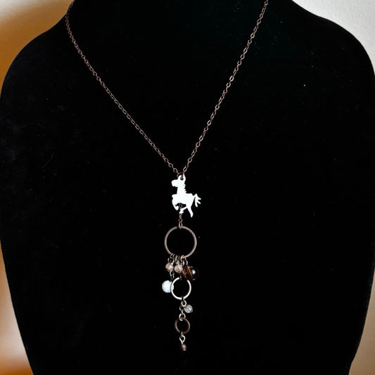Vintage White Horse & Bronze Beaded  Bauble Bronze-toned Layered Drop Pendant Choker Necklace