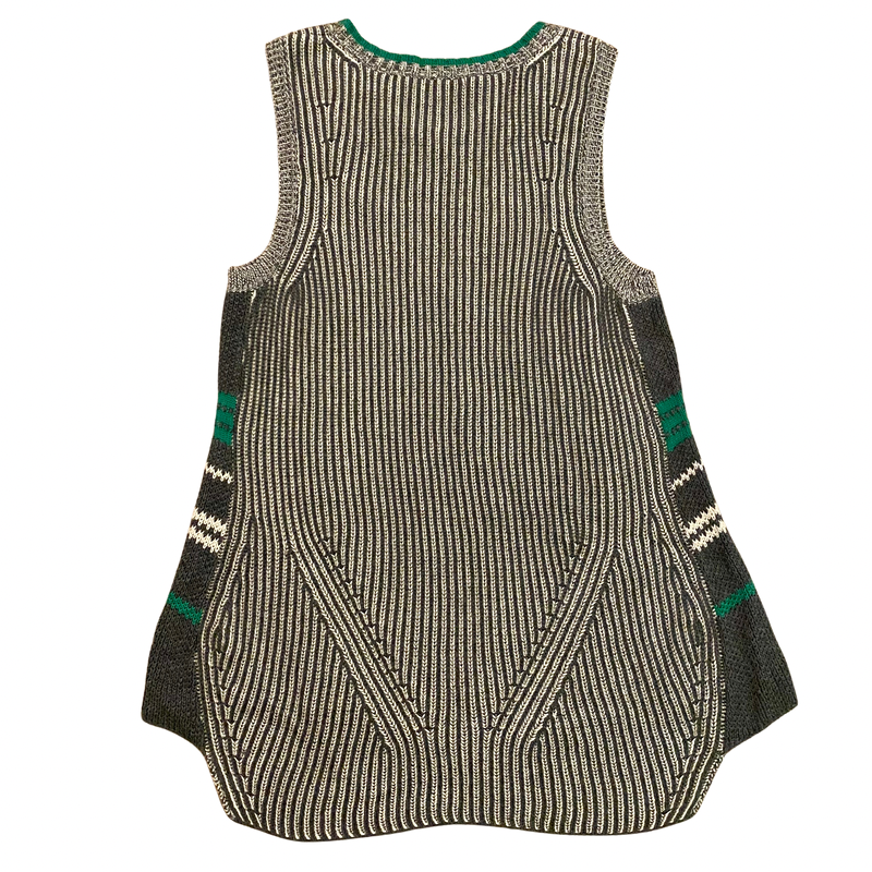 🔔 CAbi Green/Grey/White Trident Knit Sleeveless Sweater Vest Tunic (L)