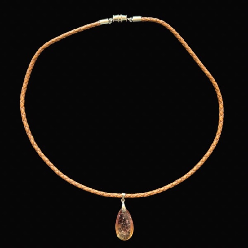 Faux Ametrine Teardrop Pendant Leather Cord Choker Necklace