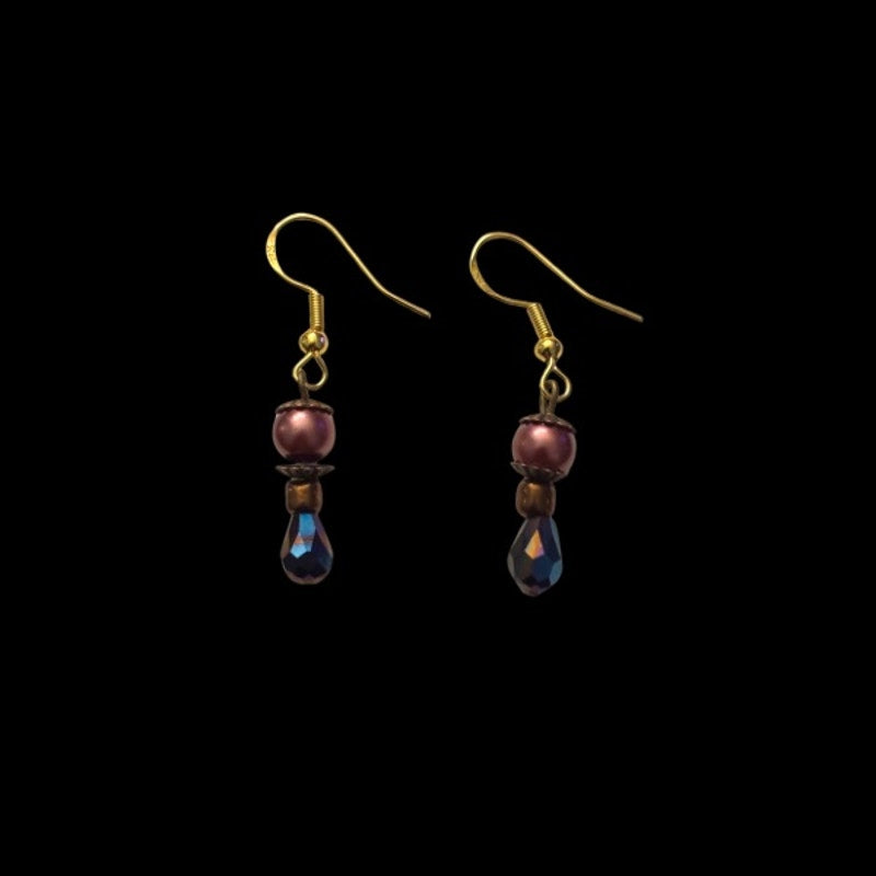 Princess Tears | Dainty Pink Pearl & Colorshift Blue/Purple Drop Earrings