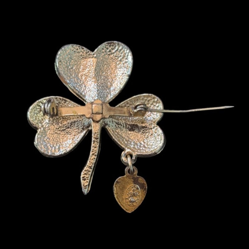 Vintage Gold Toned 3-Leaf Clover Brooch with Mother Mary Charm