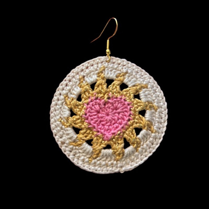 Pink, Gold, & Cream Hearts on Fire Micro-crocheted Disc Earrings