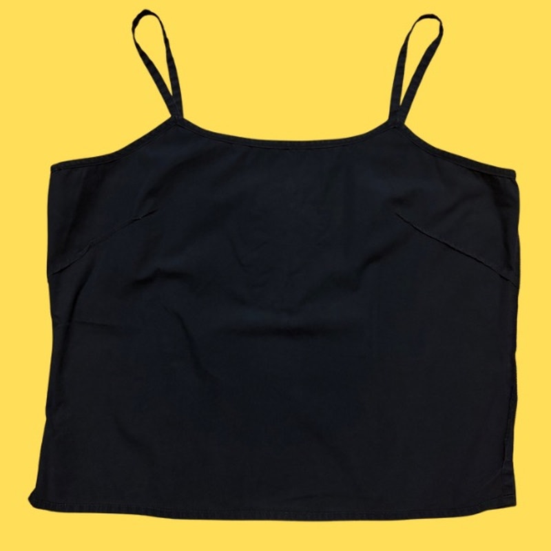 Vintage Embroidered Cotton Parrot Patch Black Navy Spaghetti Strap Cotton Crop Top (JL)