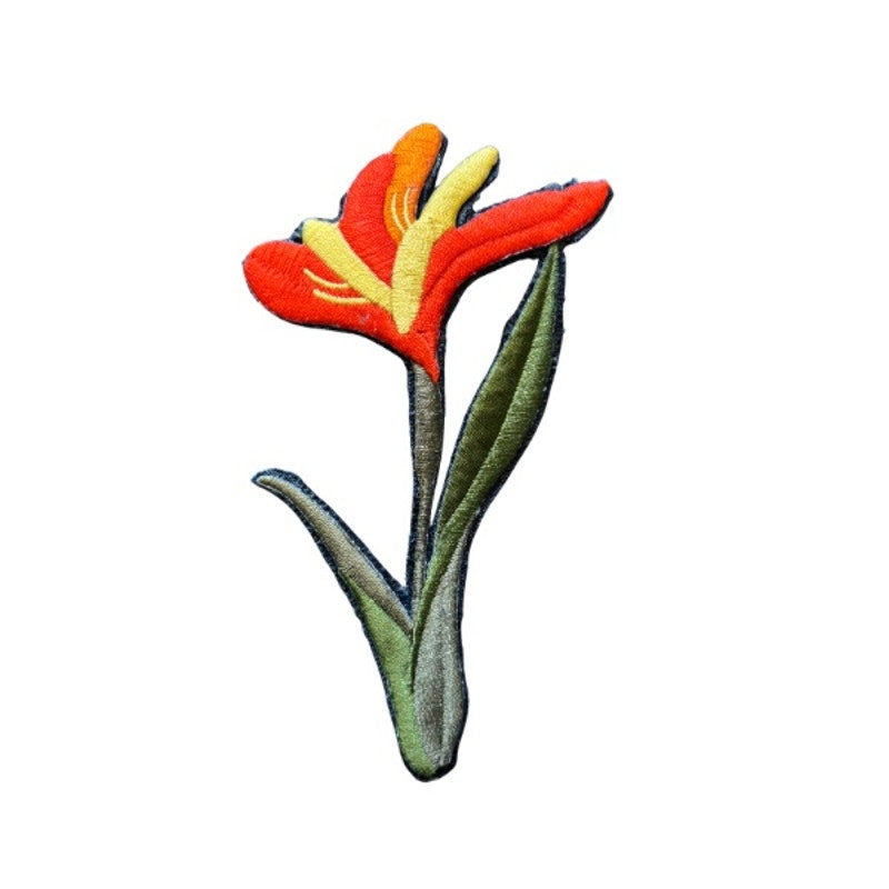Orange and Yellow Amaryllis Flower Vintage Embroidered Patch Pin