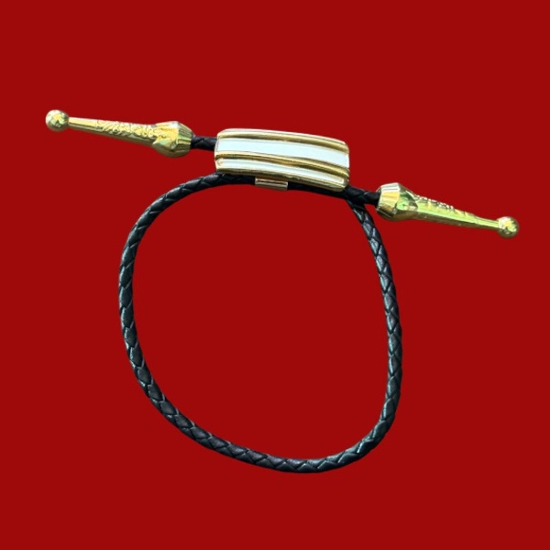 Upcycled Vintage Art Deco White, Gold, and Black Rectangle Bar Bolo Bracelet