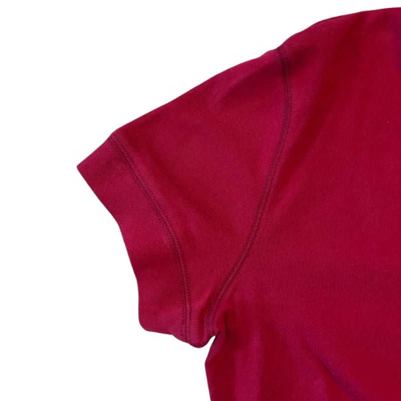 Vintage Embroidered Star Planet Patch Wine Red 1/4 Button Down Cotton Short Sleeve Shirt (L)