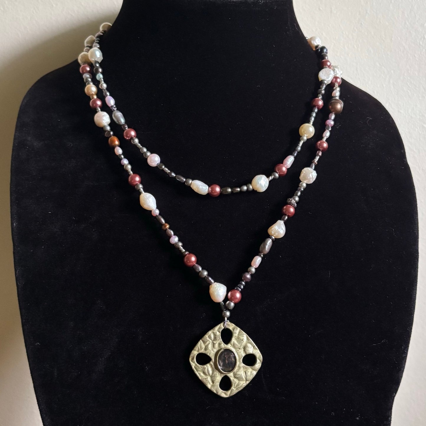 The Royal Buccaneer | Multicolor Double Strand Pearl Bead Pendant Choker Necklace