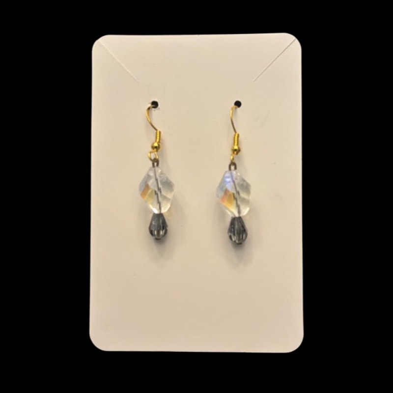 Morning Dewdrops | Clear AB Crystal & Colorshift Silver/Bronze/Purple Drop Earrings