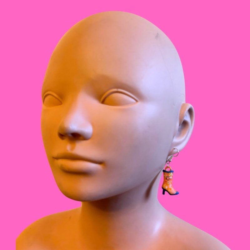 Orange/Blue Handpainted Y2K Floral Cowgirl Boot Charm Earrings
