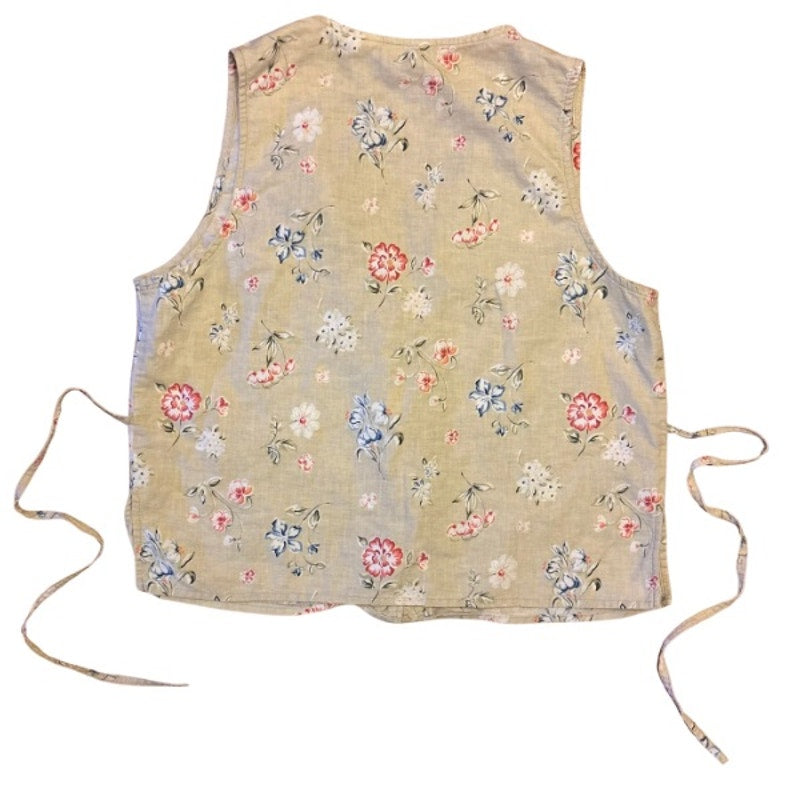 Y2K Beige & Pink Floral Pattern Button Down Vest Top