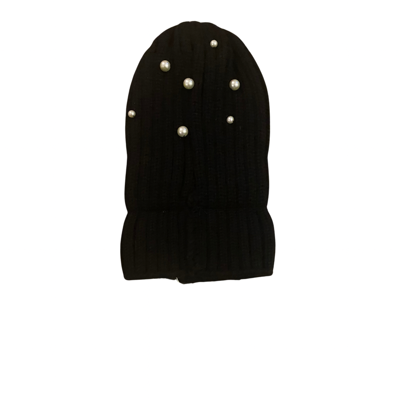 🔔 Upcycled Pearl-Studded Black Knit Beanie