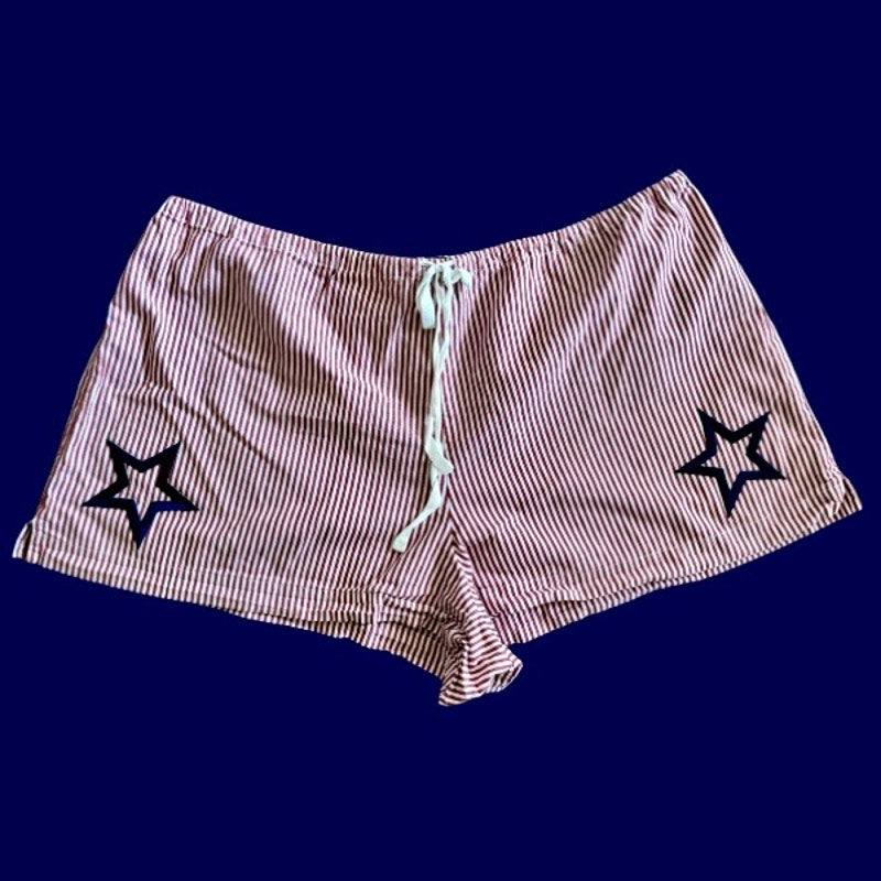 Vintage Navy Star Patch Blue and White Striped Cotton Mini Shorts (L)